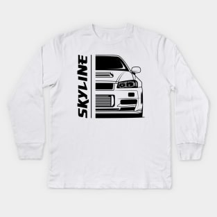 Front JDM Skyline R34 Kids Long Sleeve T-Shirt